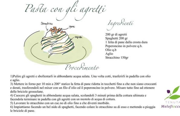 l'immagine presenta la ricetta della pasta con gli agretti della tenuta melofioccolo